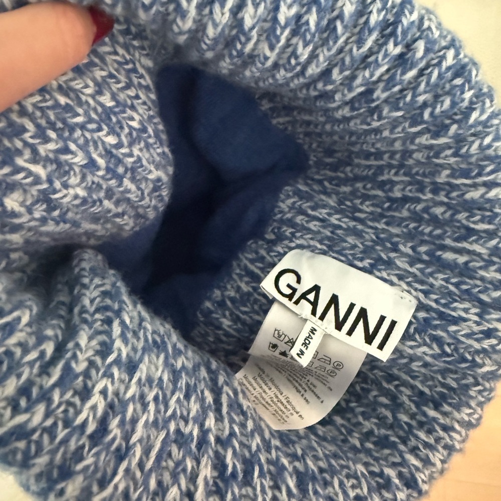 Ganni Light Blue & White Marled Knit Cuffed Beanie - Picture 4 of 4